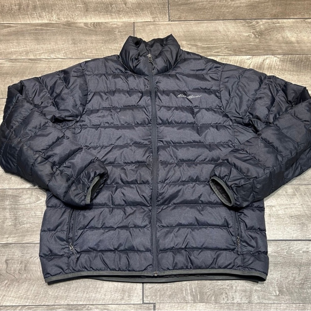 Eddie Bauer Blackish Gray Puffer Puffy Down Jacket Coat Men’s Size Large